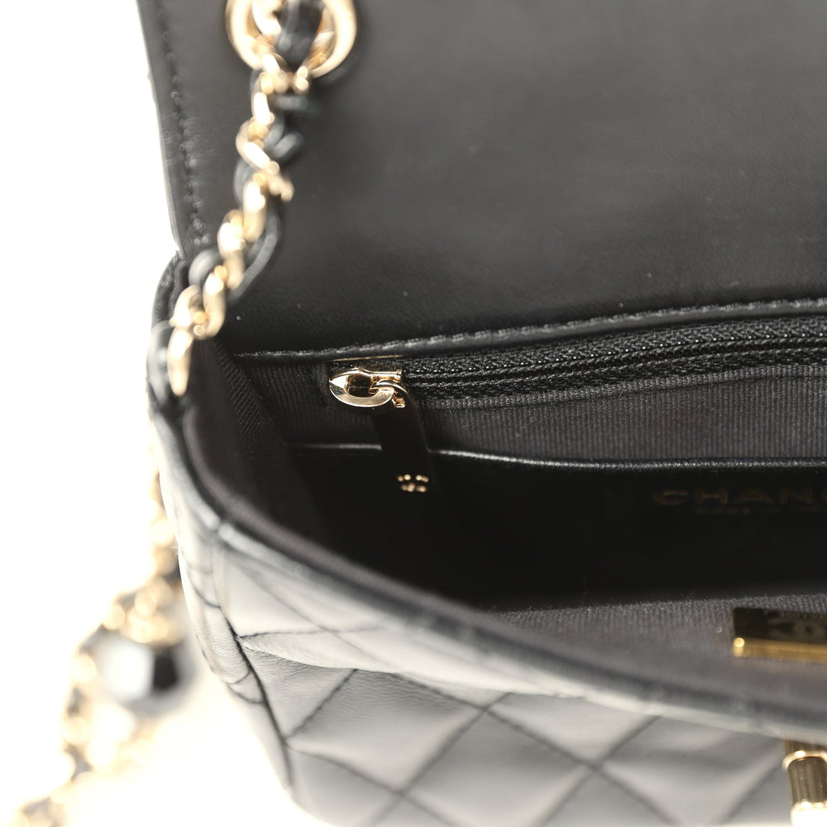 Pre-owned Chanel Heart Charms Mini Square Flap Bag Black Lambskin Enamel Light Gold Hardware