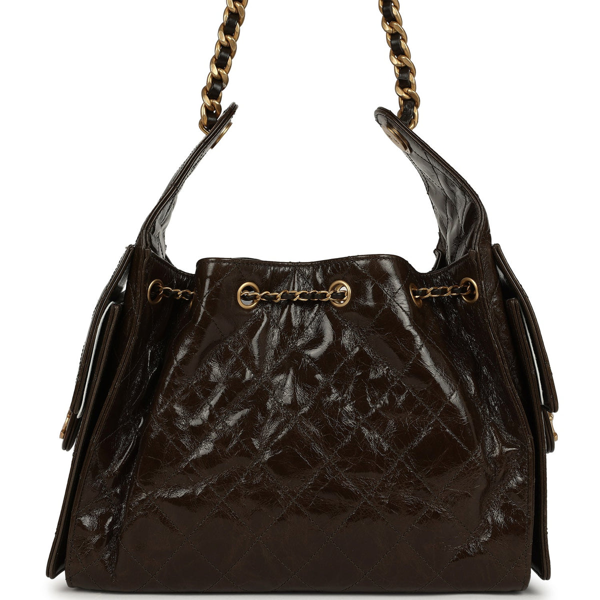 Chanel Small 25 Hobo Bag Khaki Shiny Aged Crumpled Calfskin Antique Gold Hardware