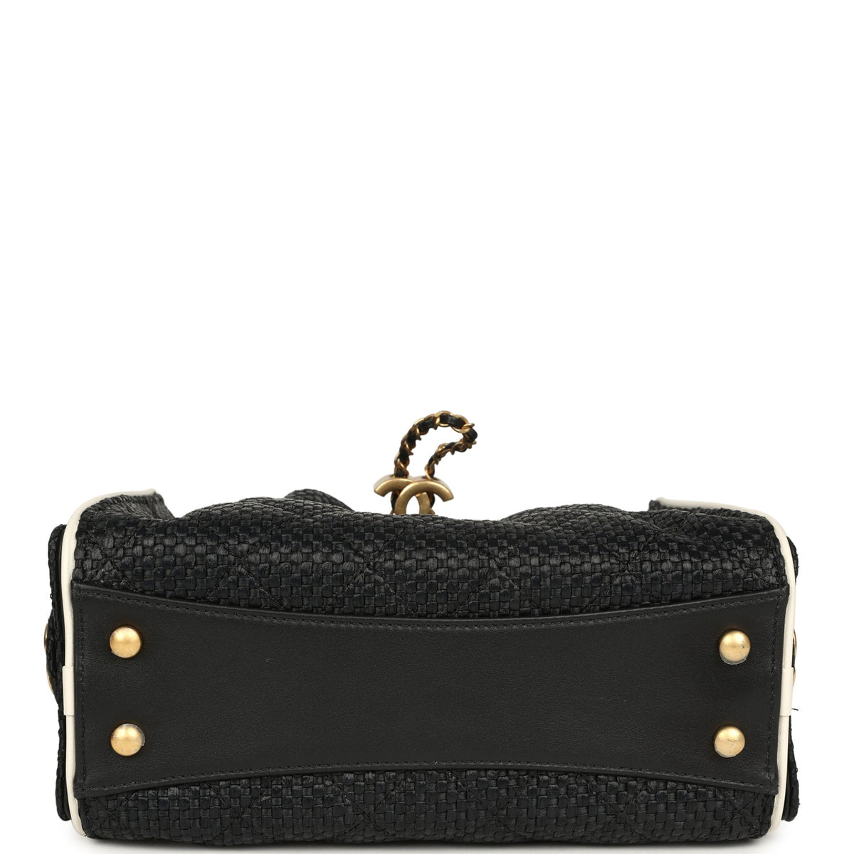 Chanel Mini 25 Hobo Bag Black Raffia and White Calfskin Antique Gold Hardware