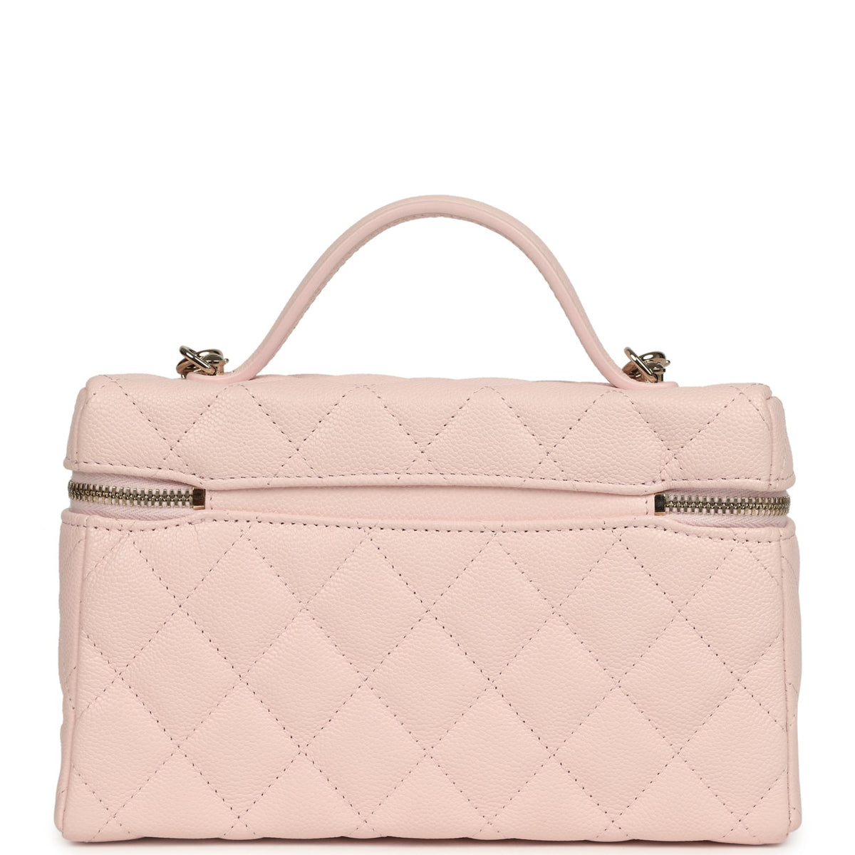 Chanel Top Handle Long Vanity Case with Chain Light Pink Shiny Caviar Light Gold Hardware