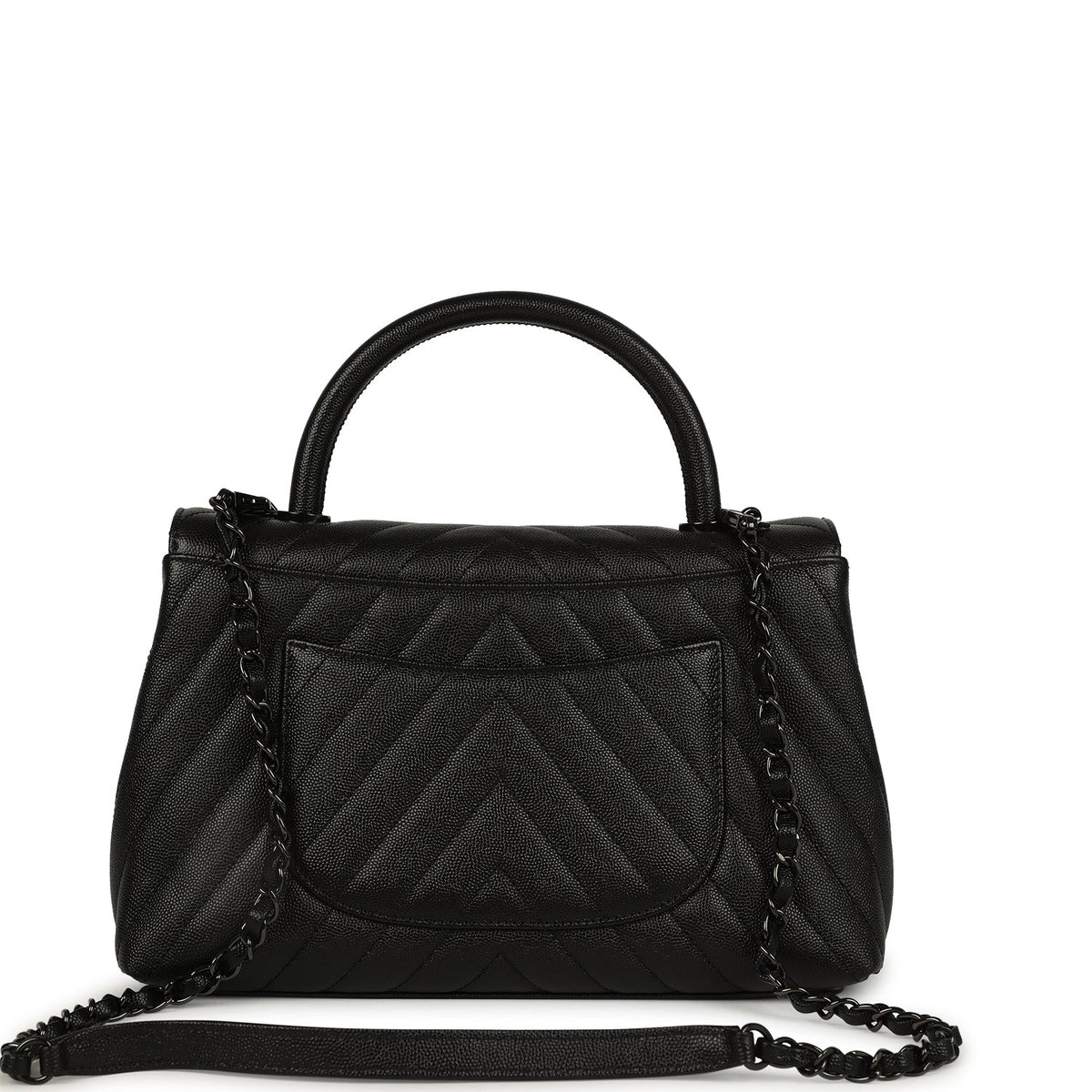 Chanel Medium Chevron Coco Handle So Black Shiny Caviar Black Hardware