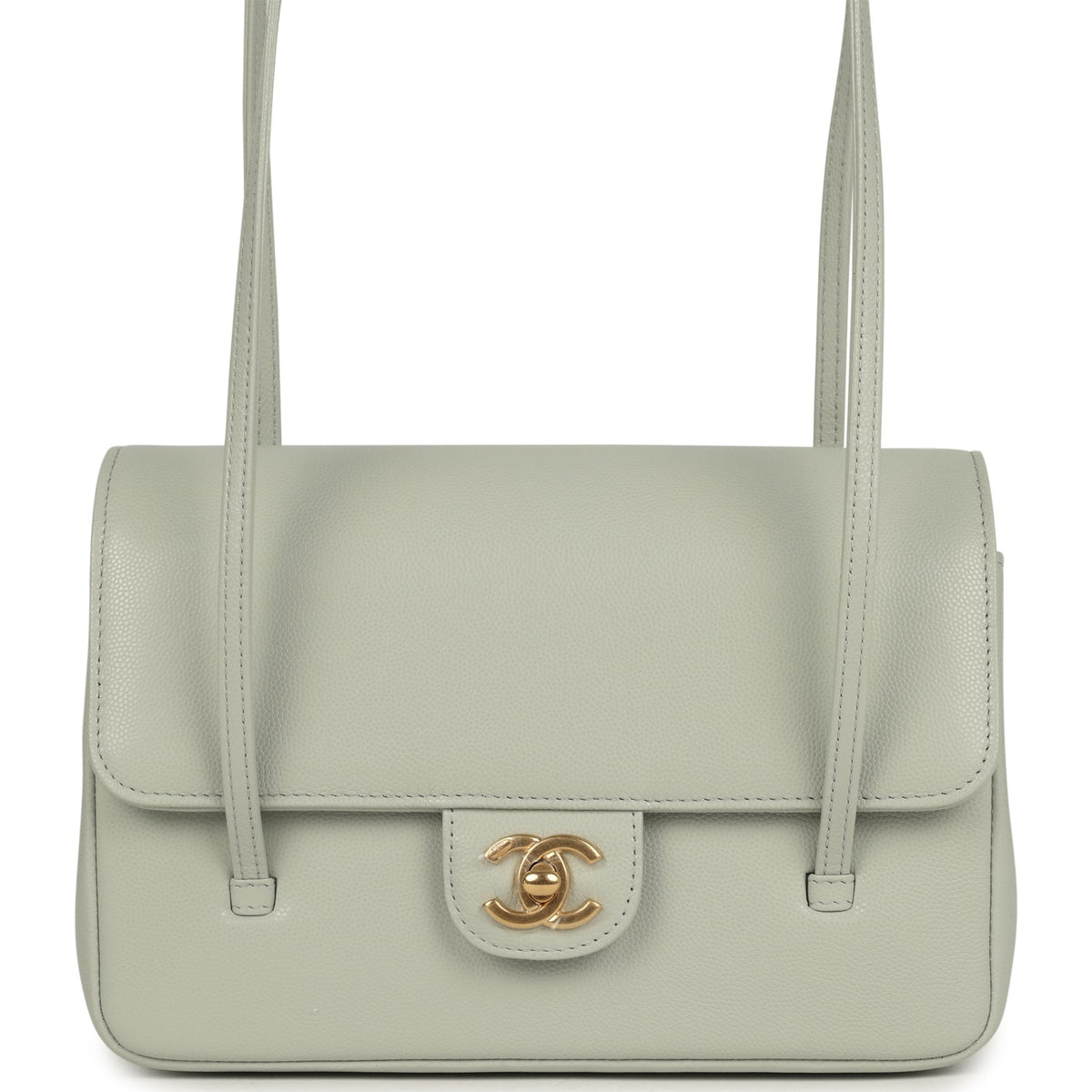 Chanel Small Preppy Coco Flap Bag Light Green Shiny Caviar Brushed Gold Hardware