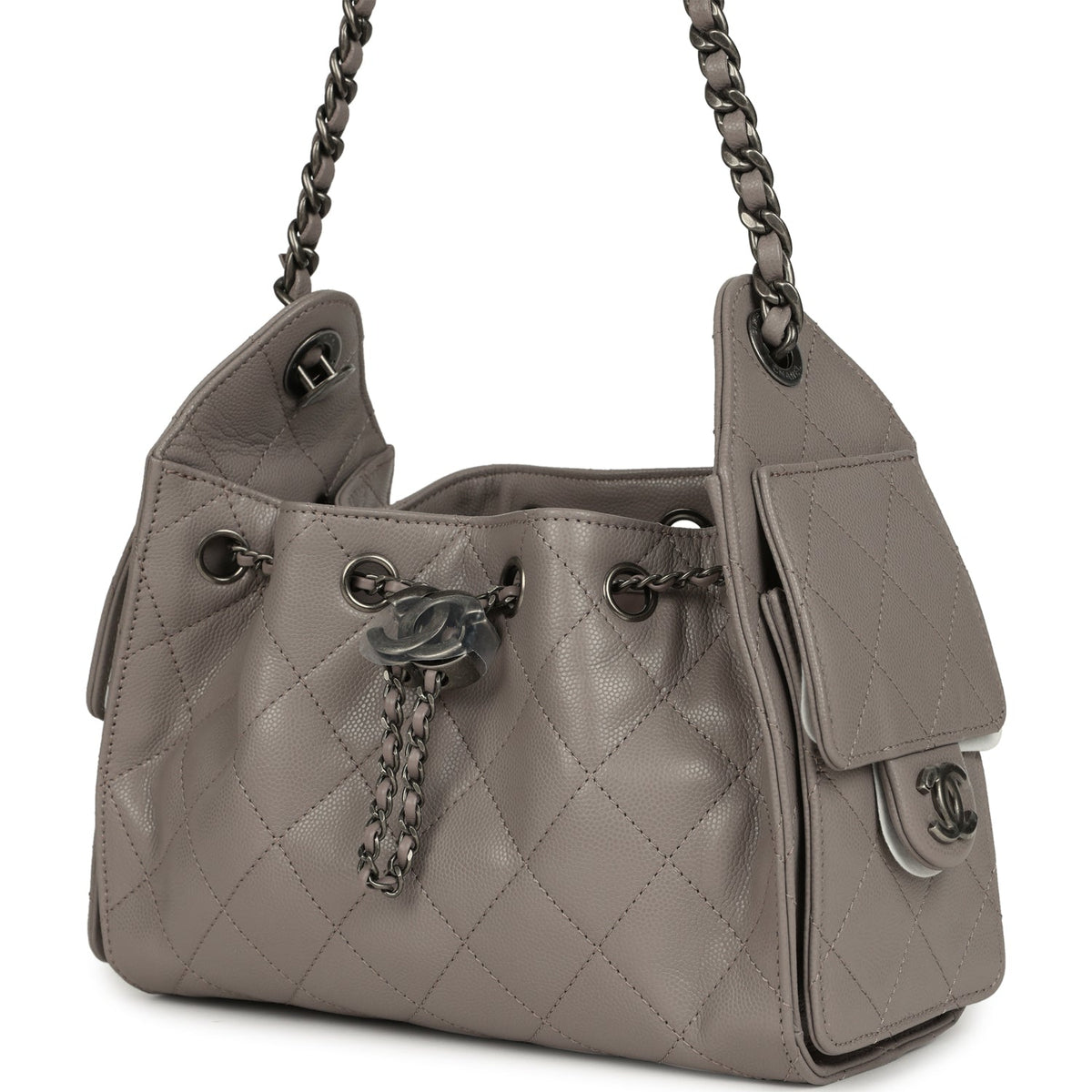 Chanel Mini 25 Hobo Bag Dark Grey Caviar Aged Ruthenium Hardware