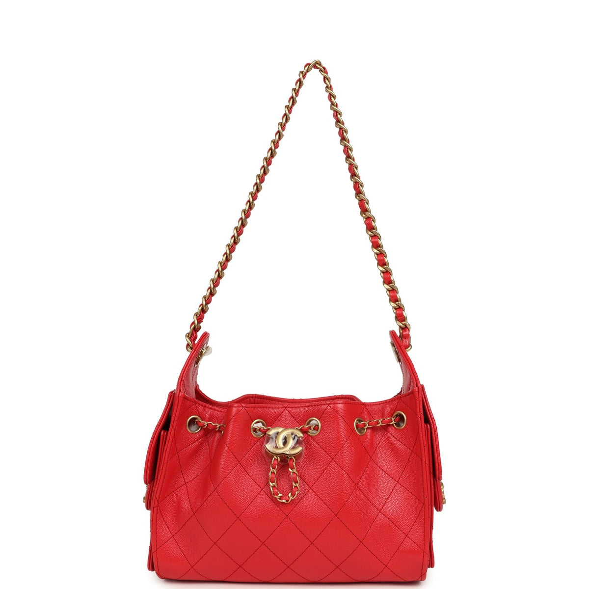 Chanel Mini 25 Hobo Bag Dark Red Caviar Antique Gold Hardware