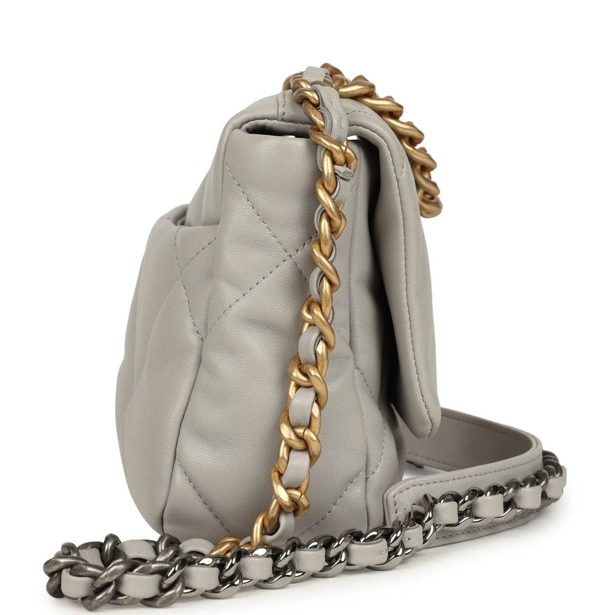 Pre-owned Chanel Medium 19 Flap Bag Grey Shiny Lambskin Mixed Metal Hardware