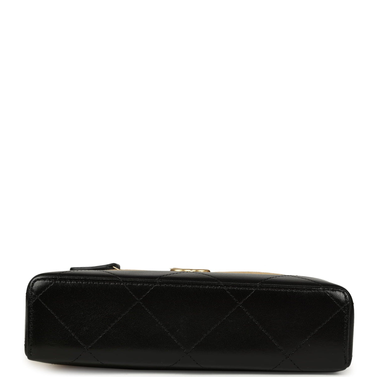 Chanel Coco Base Top Handle Long Vanity Case with Chain Brown Suede and Black Shiny Lambskin Antique Gold Hardware
