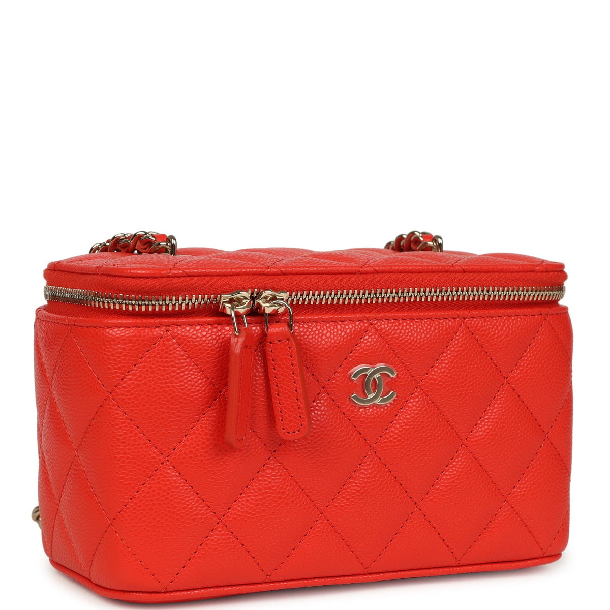 Chanel Small Classic Vanity Case Red Shiny Caviar Light Gold Hardware