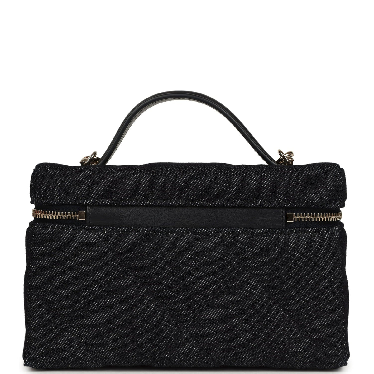 Chanel Top Handle Long Vanity Case with Chain Dark Blue Denim Light Gold Hardware