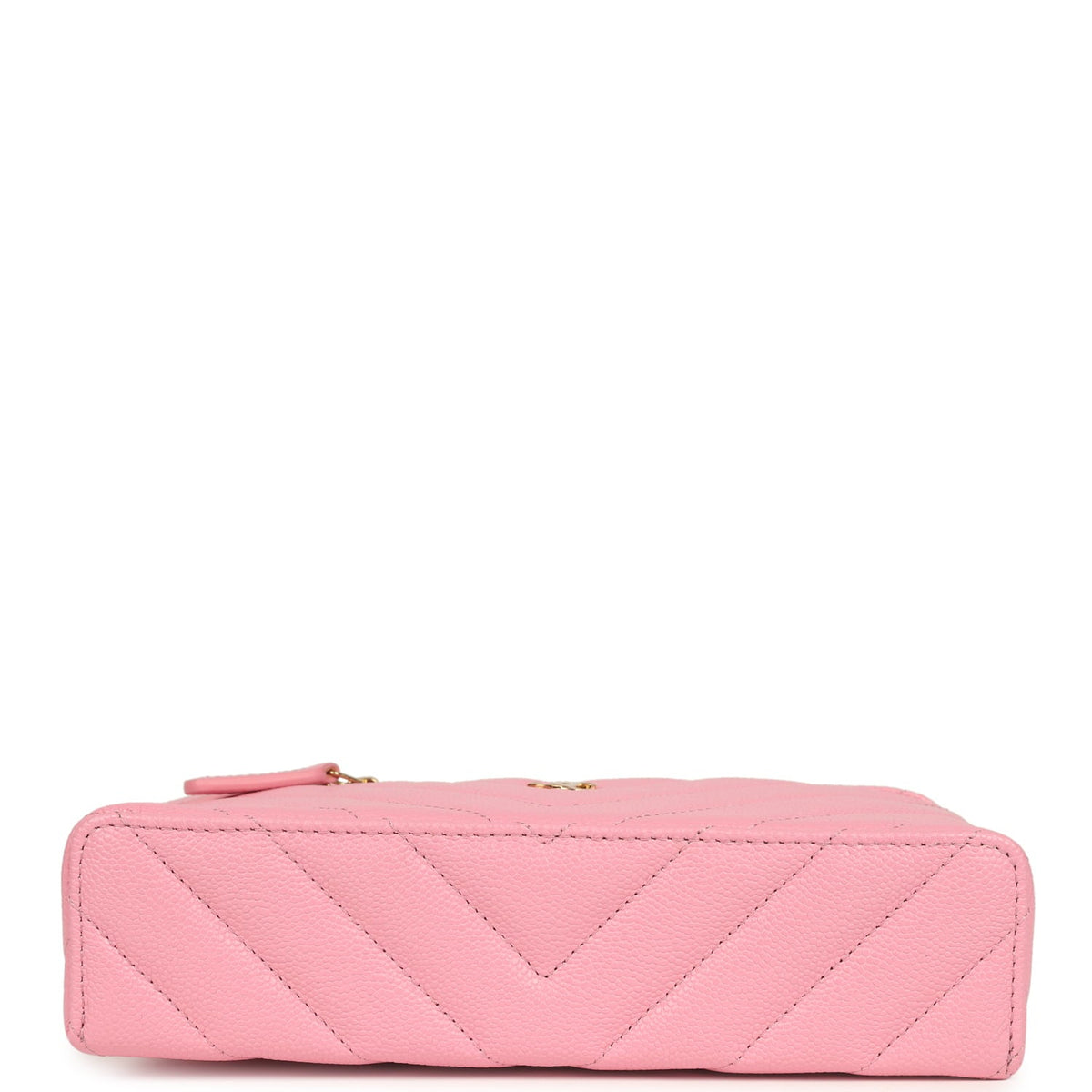 Chanel Sleek Chevron Top Handle Long Vanity Case with Chain Pink Shiny Caviar Gold Hardware