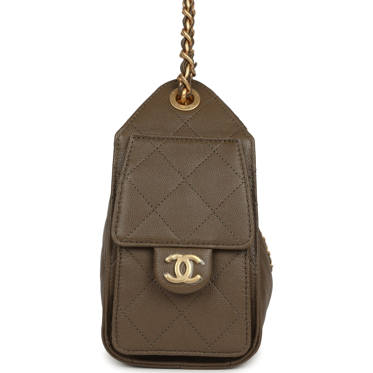 Chanel Mini 25 Hobo Bag Dark Khaki Caviar Antique Gold Hardware