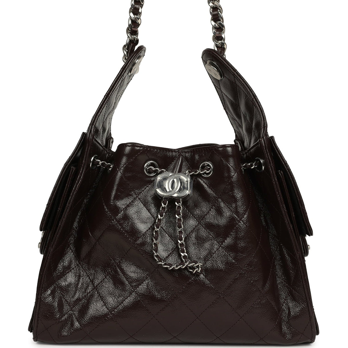 Chanel Small 25 Hobo Bag Dark Brown Shiny Aged Calfskin Silver Hardware