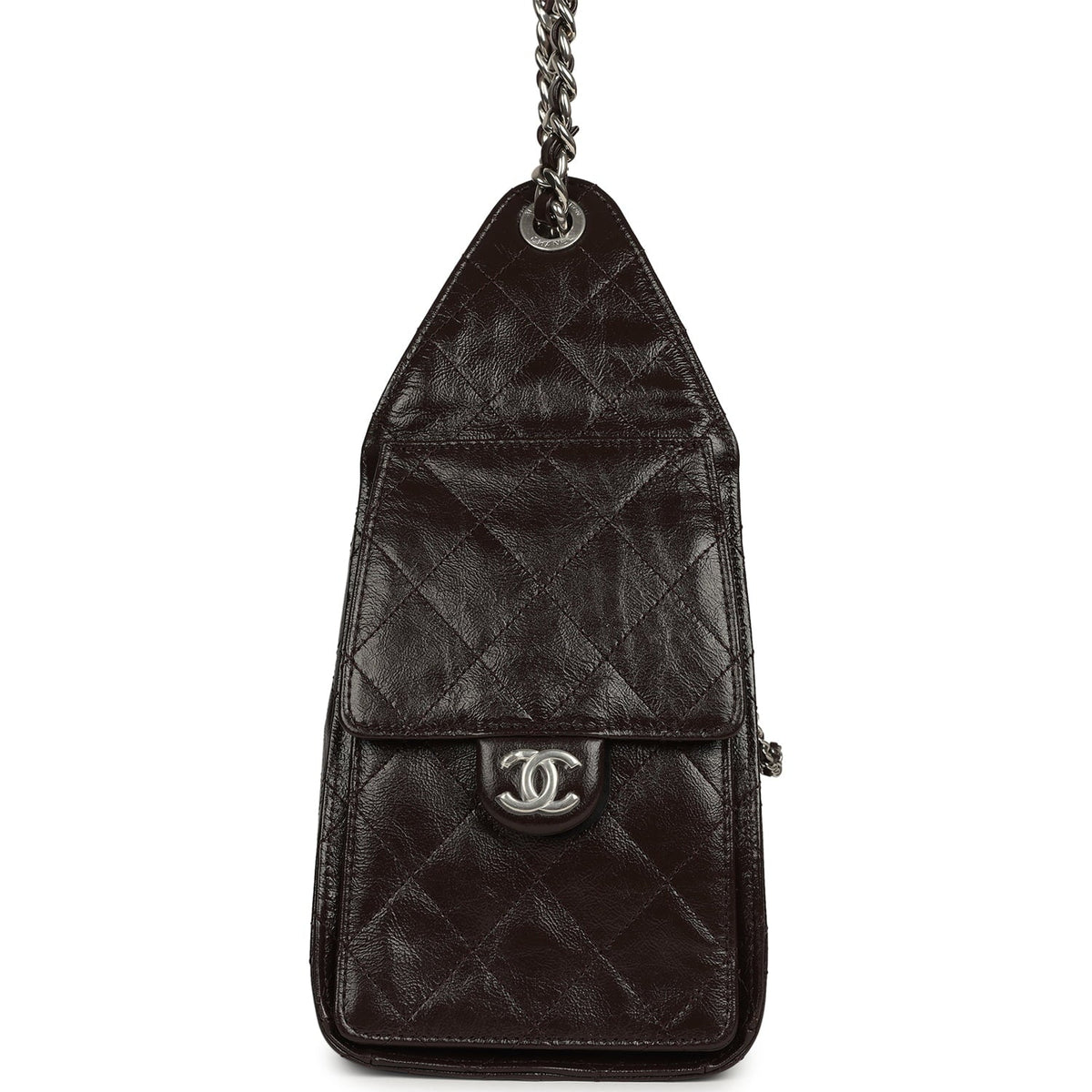 Chanel Small 25 Hobo Bag Dark Brown Shiny Aged Calfskin Silver Hardware