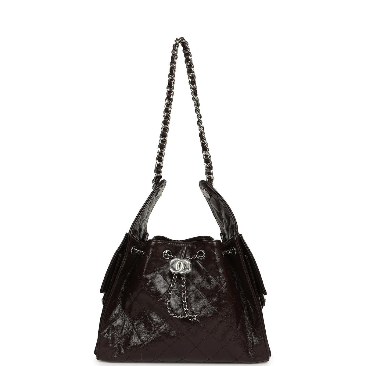Chanel Small 25 Hobo Bag Dark Brown Shiny Aged Calfskin Silver Hardware