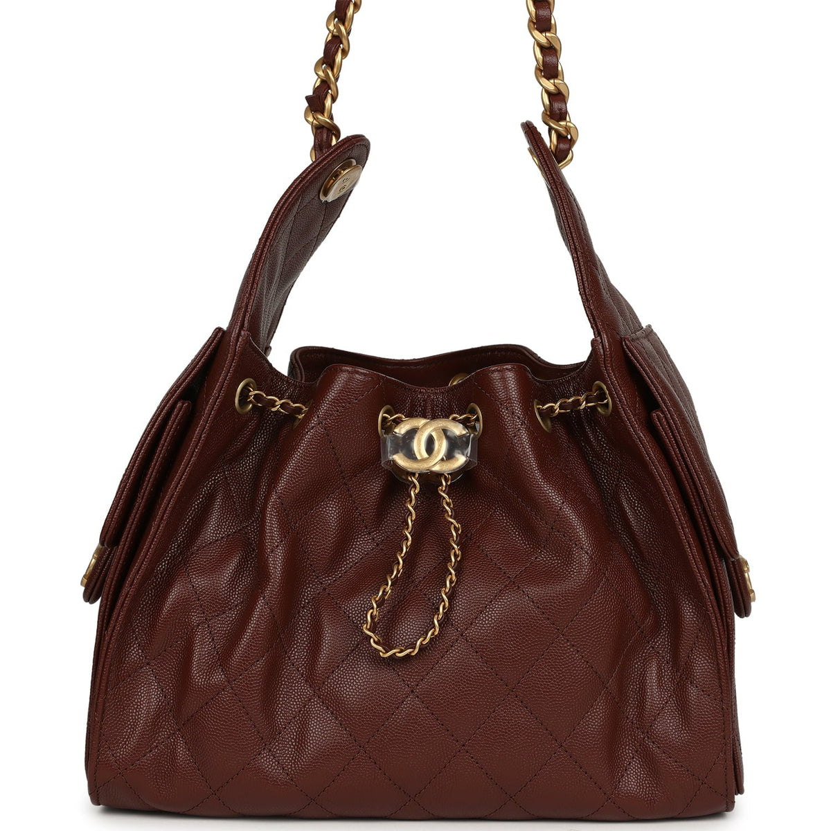Chanel Small 25 Hobo Bag Brown Caviar Antique Gold Hardware