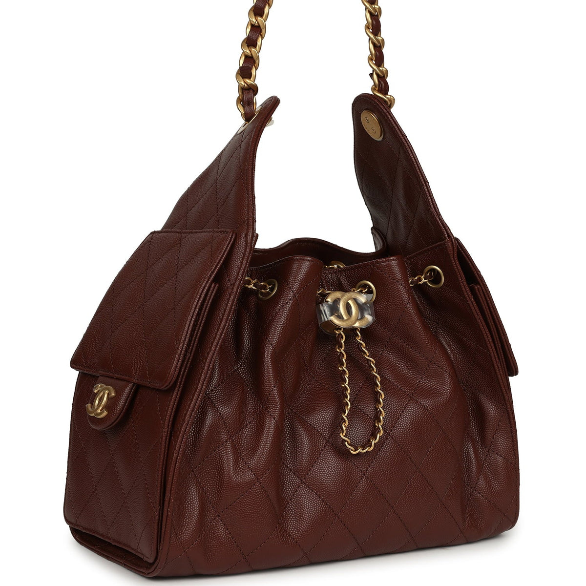 Chanel Small 25 Hobo Bag Brown Caviar Antique Gold Hardware