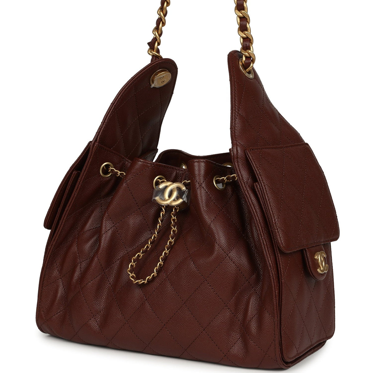 Chanel Small 25 Hobo Bag Brown Caviar Antique Gold Hardware