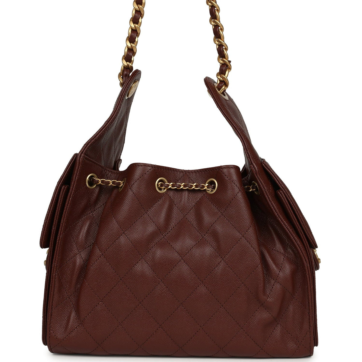 Chanel Small 25 Hobo Bag Brown Caviar Antique Gold Hardware