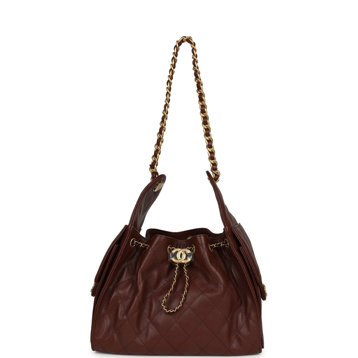 Chanel Small 25 Hobo Bag Brown Caviar Antique Gold Hardware