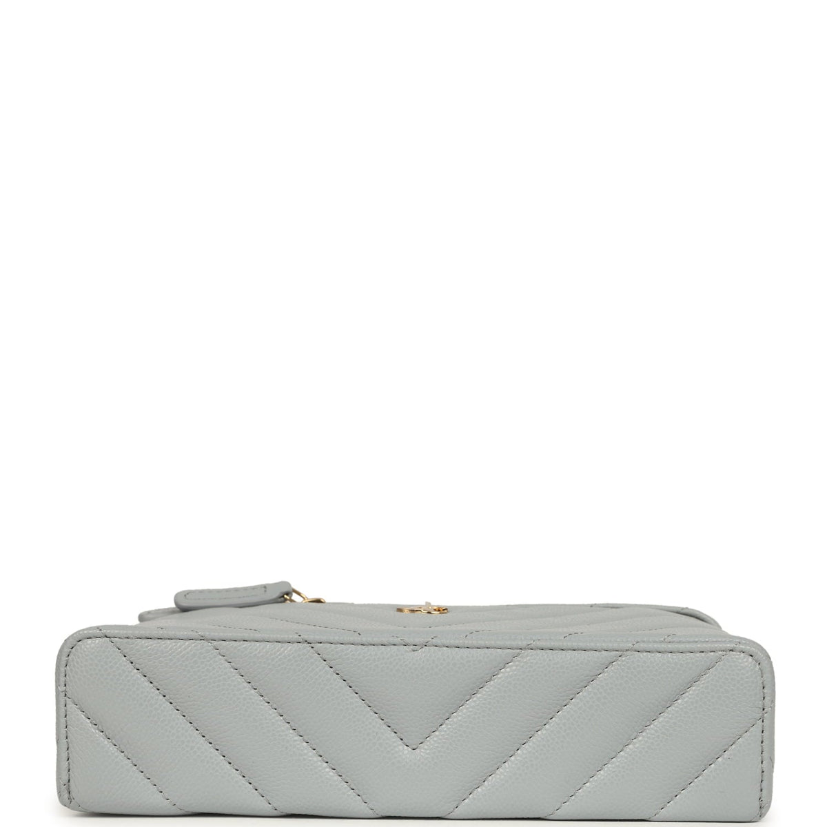Chanel Chevron Top Handle Long Vanity Case with Chain Grey Shiny Caviar Gold Hardware