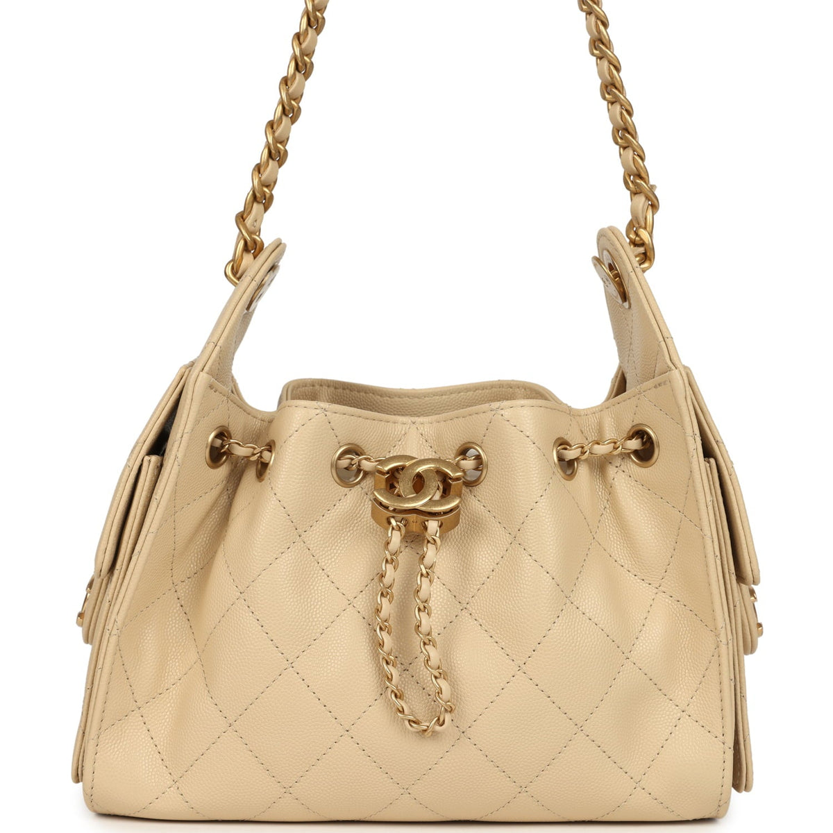 Chanel Mini 25 Hobo Bag Light Beige Caviar Antique Gold Hardware