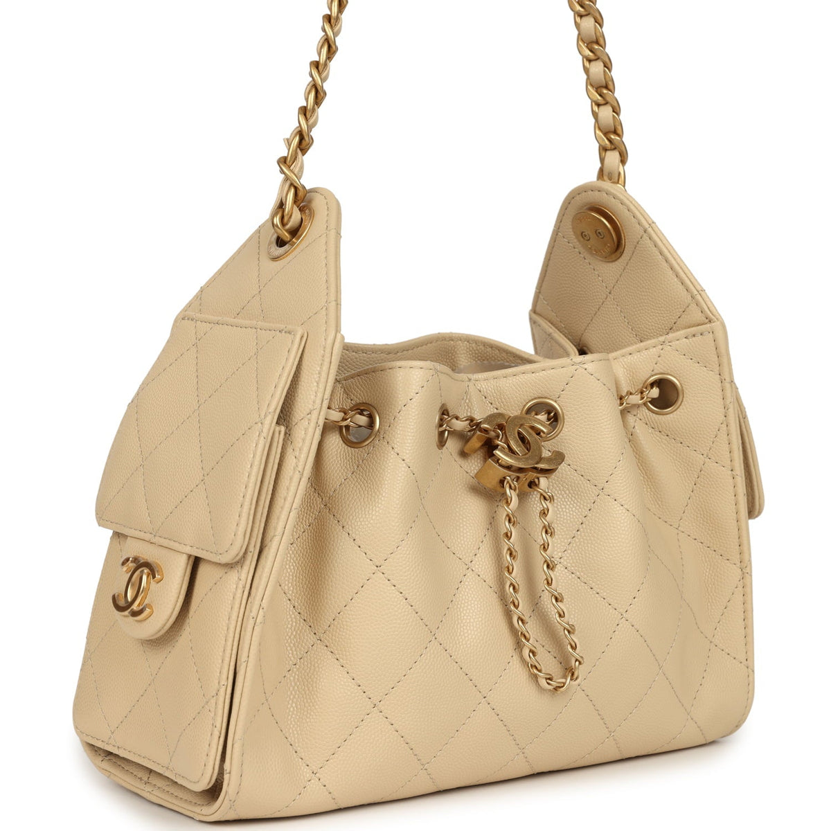Chanel Mini 25 Hobo Bag Light Beige Caviar Antique Gold Hardware