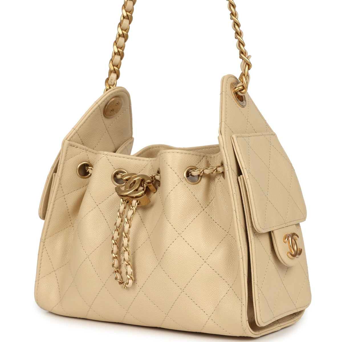Chanel Mini 25 Hobo Bag Light Beige Caviar Antique Gold Hardware