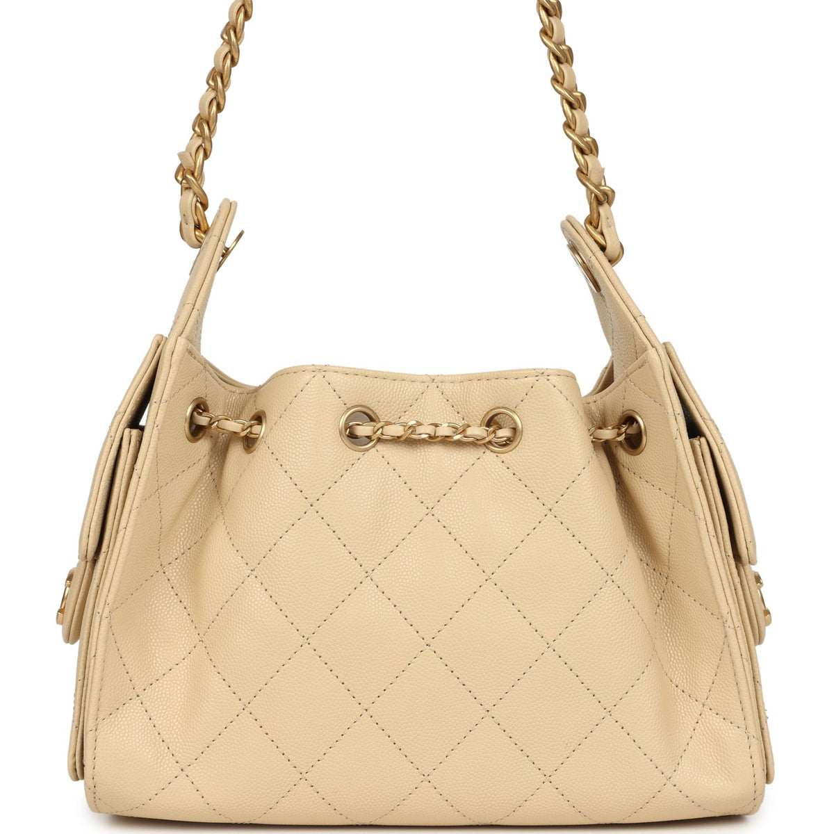 Chanel Mini 25 Hobo Bag Light Beige Caviar Antique Gold Hardware