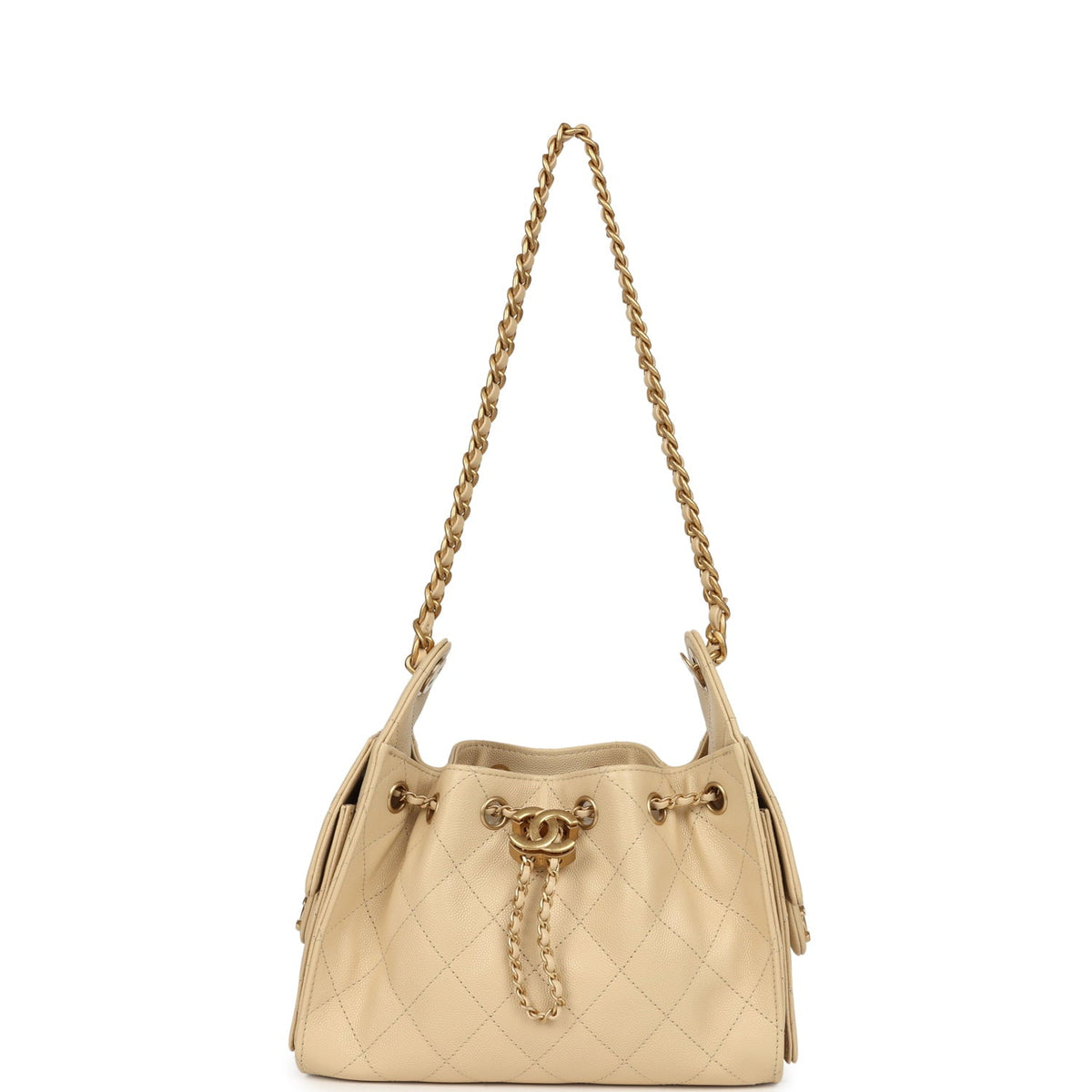 Chanel Mini 25 Hobo Bag Light Beige Caviar Antique Gold Hardware