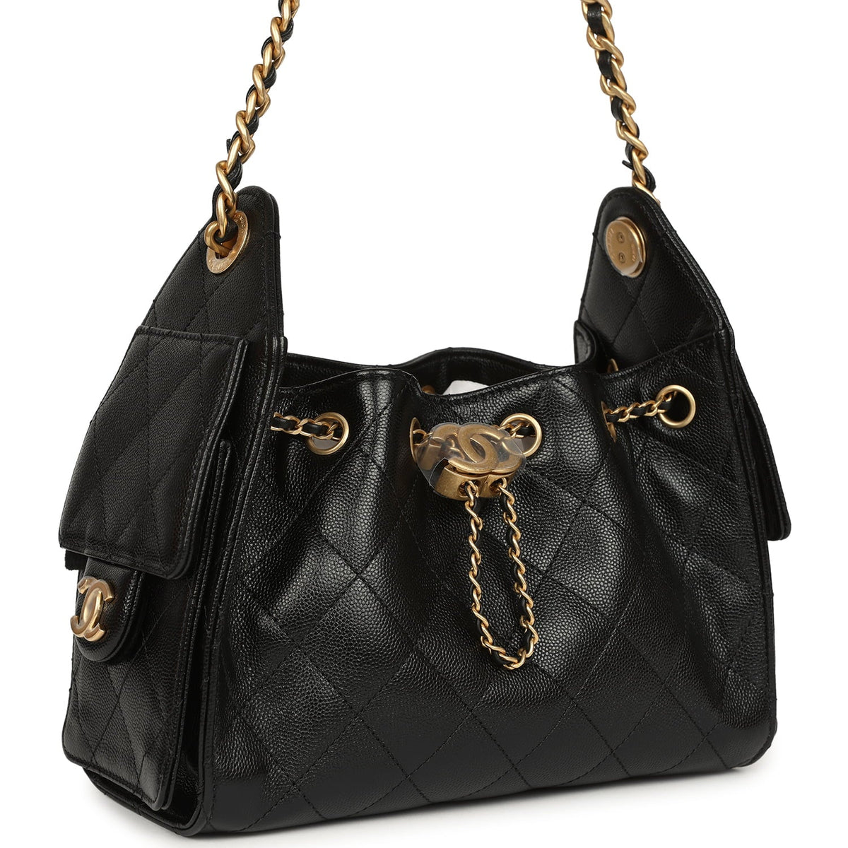 Chanel Mini 25 Hobo Bag Black Caviar Antique Gold Hardware