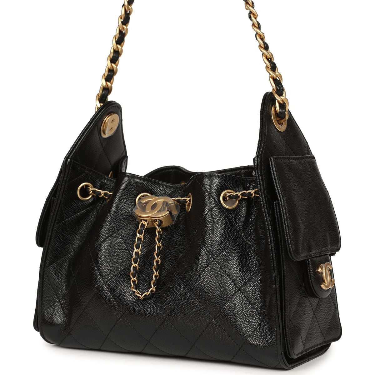 Chanel Mini 25 Hobo Bag Black Caviar Antique Gold Hardware