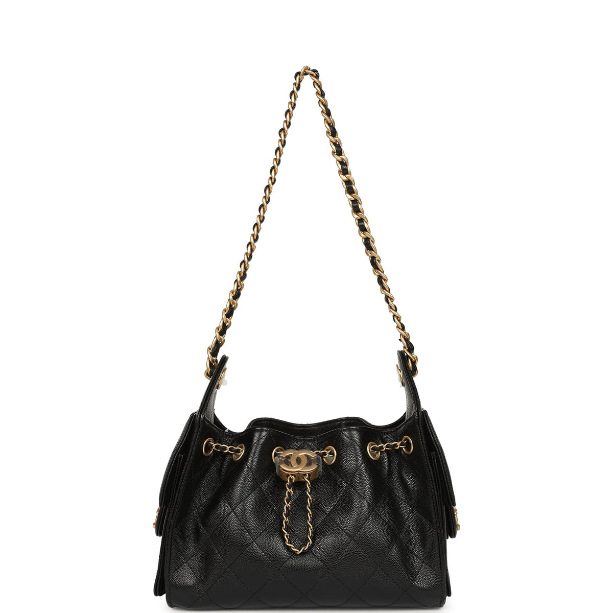 Chanel Mini 25 Hobo Bag Black Caviar Antique Gold Hardware