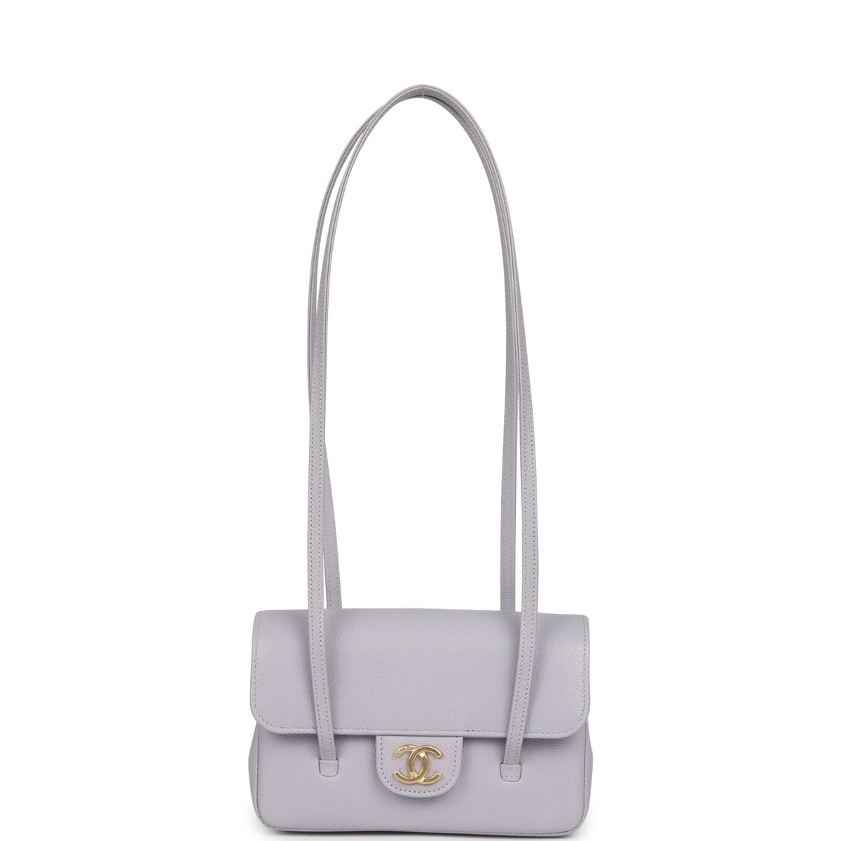 Chanel Mini Preppy Coco Clutch with Straps Light Purple Shiny Caviar Brushed Gold Hardware
