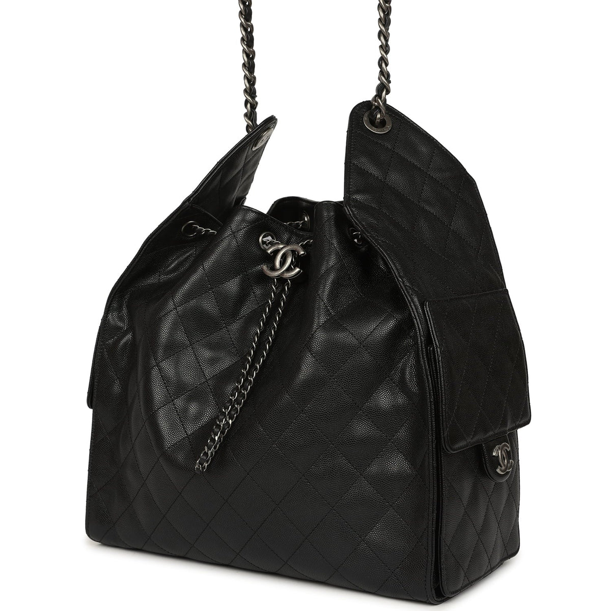 Chanel Medium 25 Hobo Bag Black Caviar Aged Ruthenium Hardware