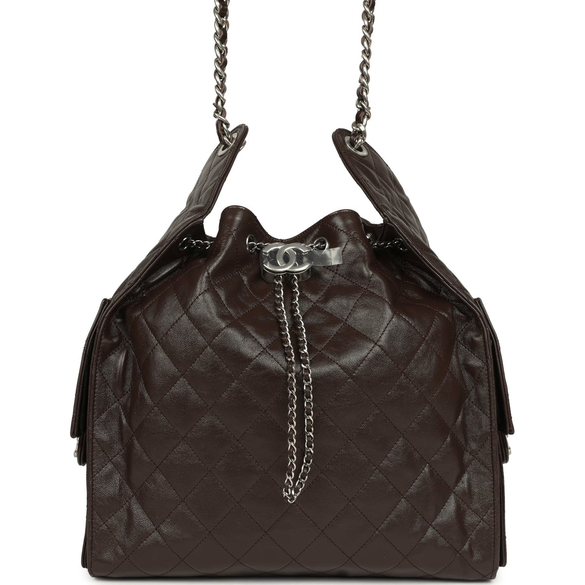 Chanel Medium 25 Hobo Bag Dark Brown Shiny Aged Calfskin Silver Hardware