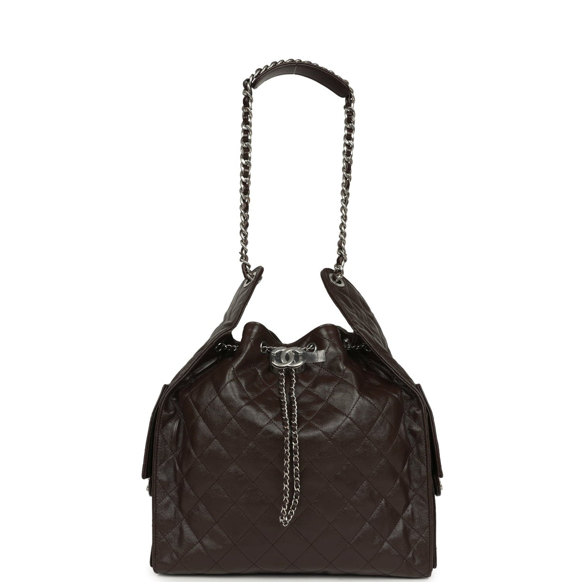Chanel Medium 25 Hobo Bag Dark Brown Shiny Aged Calfskin Silver Hardware