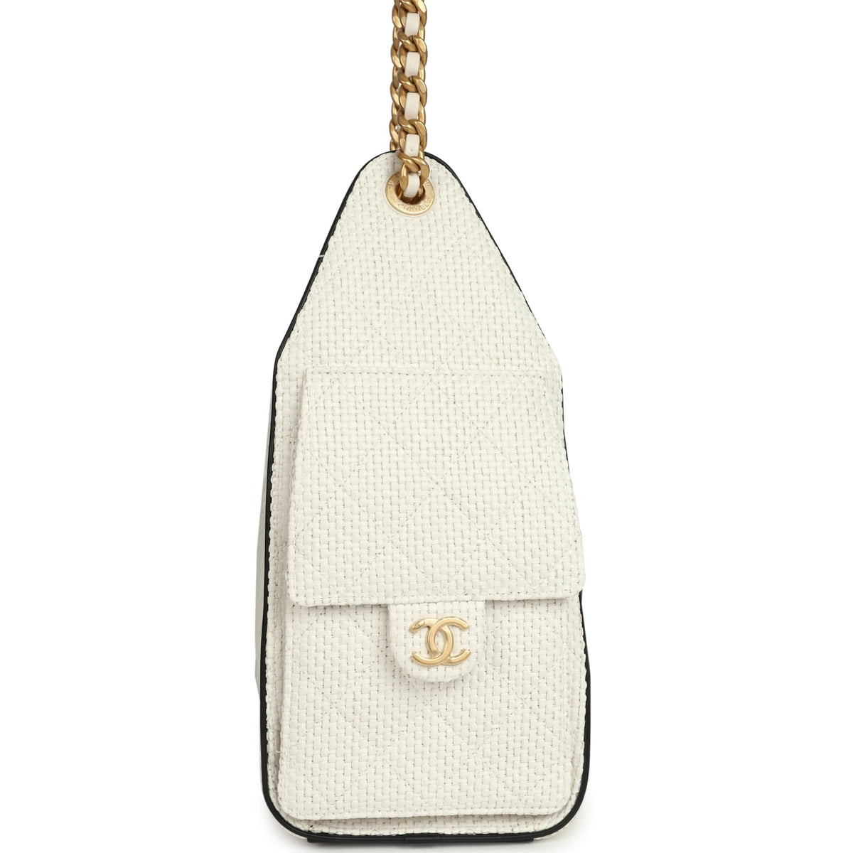 Chanel Small 25 Hobo Bag White Raffia and Black Calfskin Antique Gold Hardware