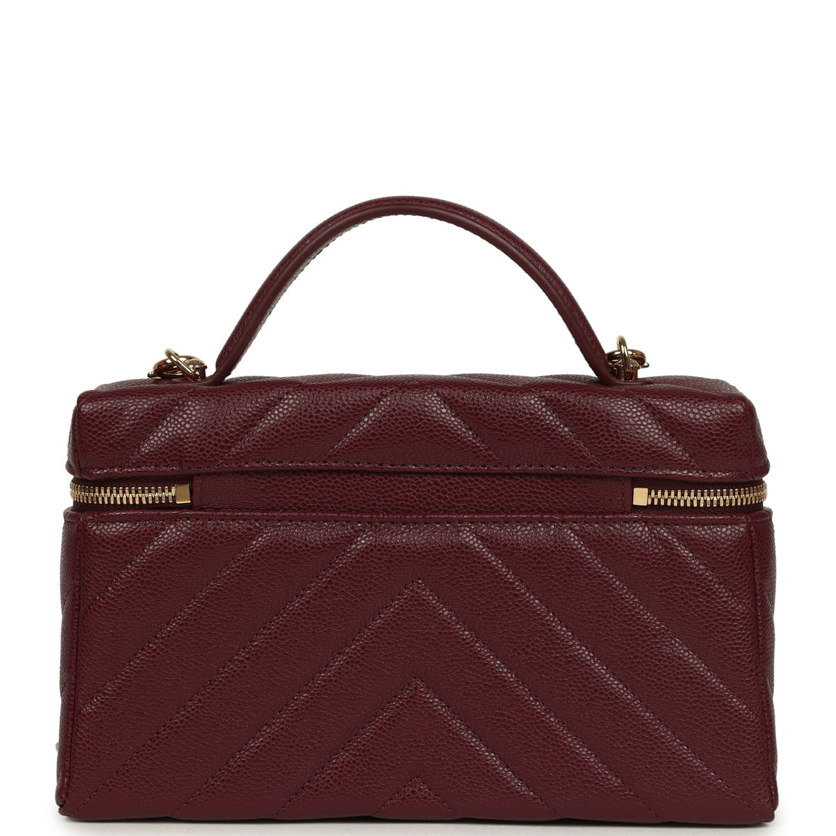 Chanel Chevron Top Handle Long Vanity Case with Chain Dark Burgundy Shiny Caviar Gold Hardware