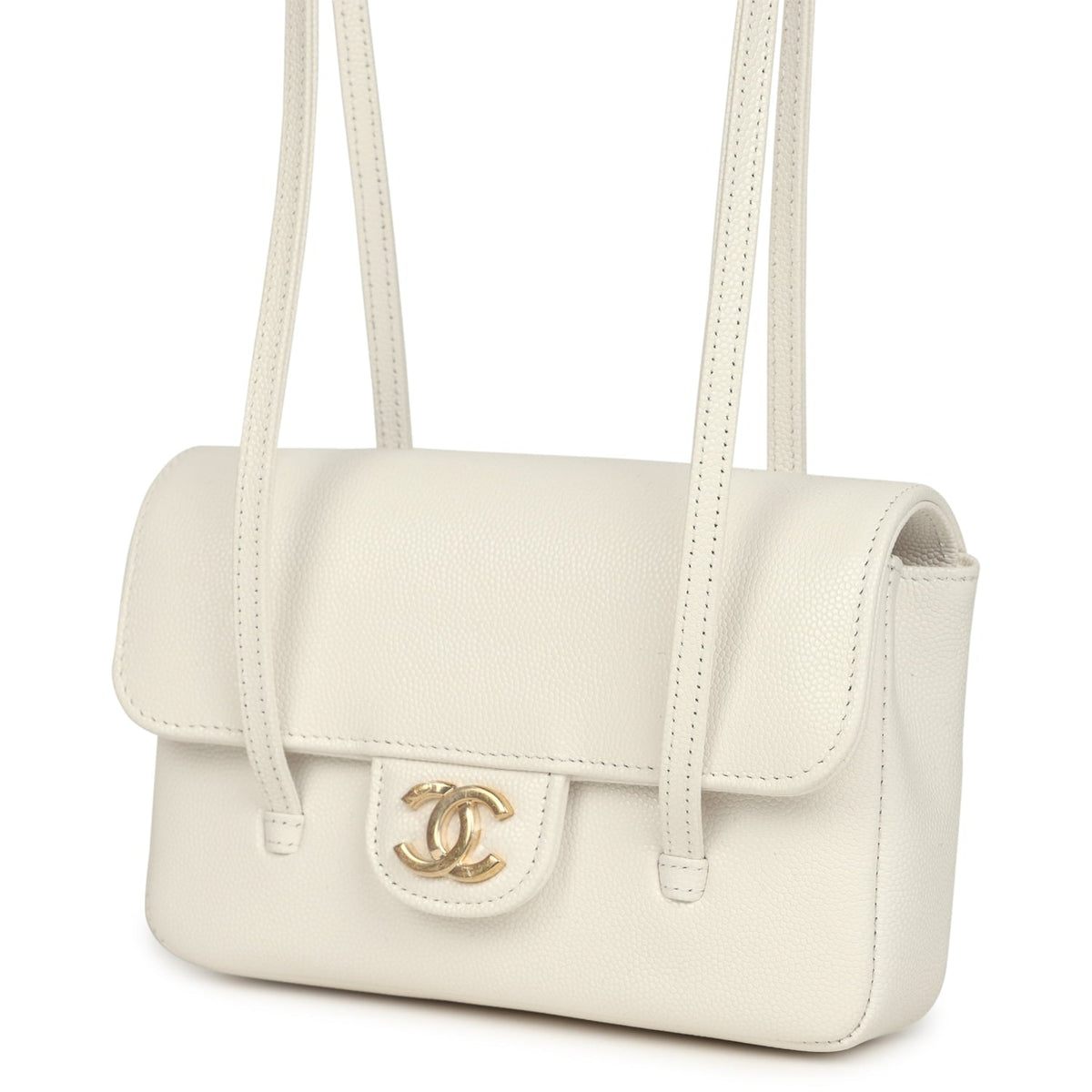 Chanel Mini Preppy Coco Clutch with Straps White Shiny Caviar Brushed Gold Hardware
