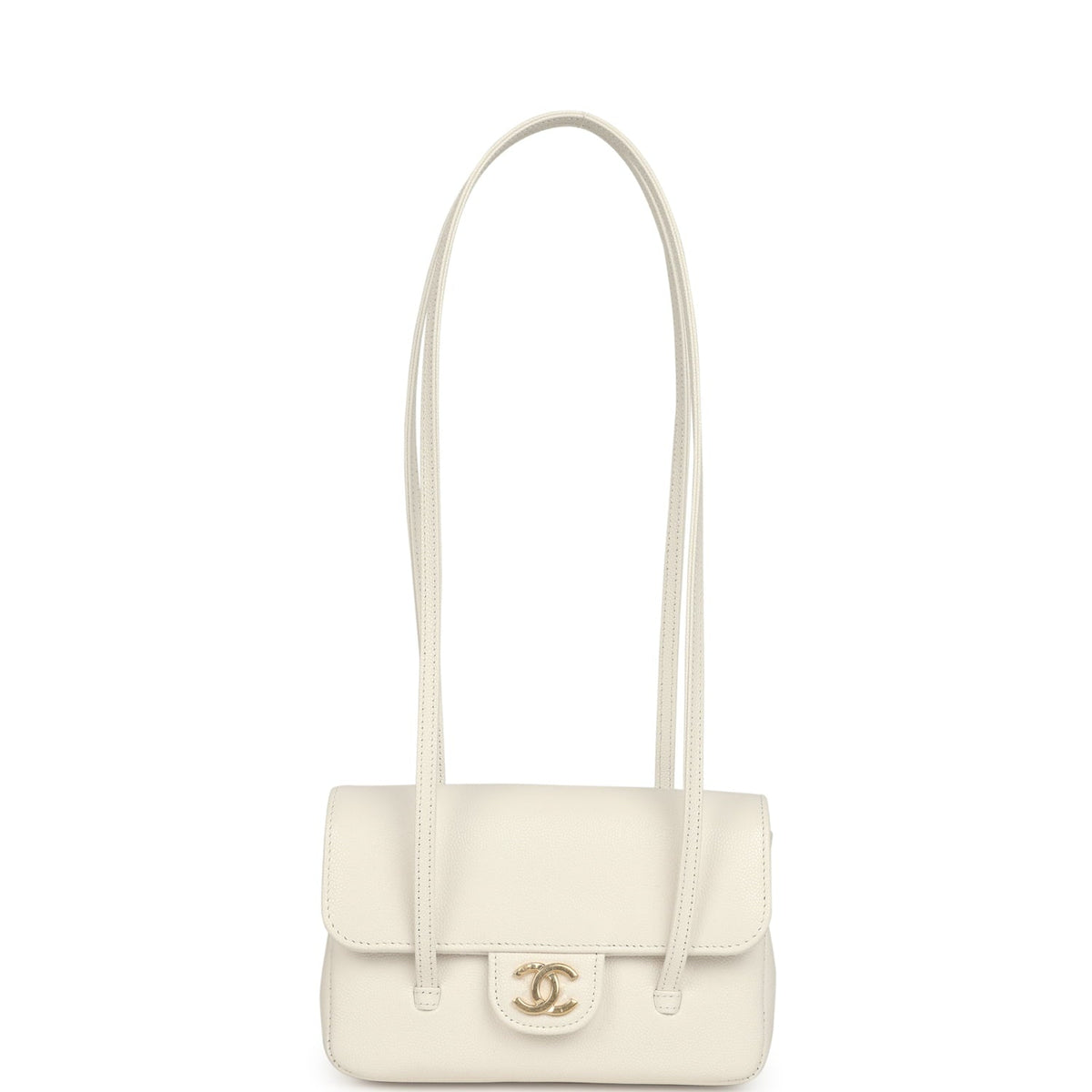 Chanel Mini Preppy Coco Clutch with Straps White Shiny Caviar Brushed Gold Hardware