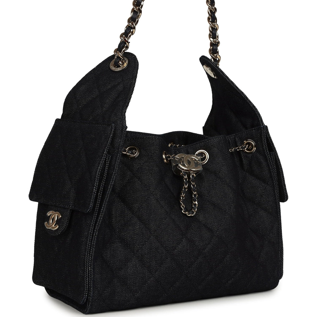 Chanel Small 25 Hobo Bag Dark Blue Denim Light Gold Hardware