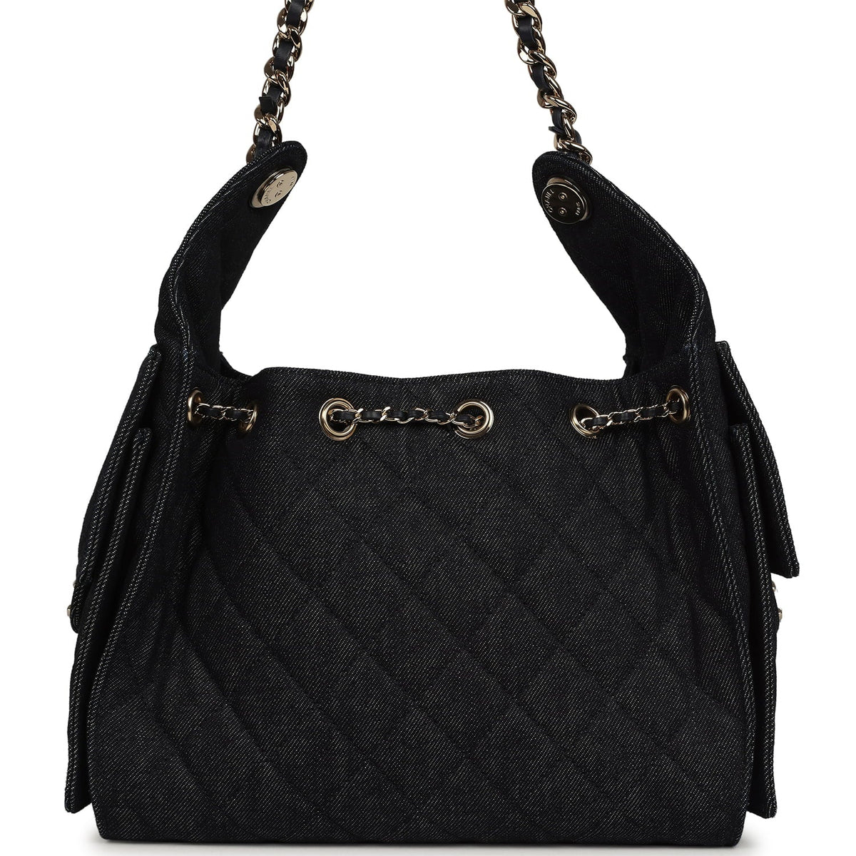 Chanel Small 25 Hobo Bag Dark Blue Denim Light Gold Hardware
