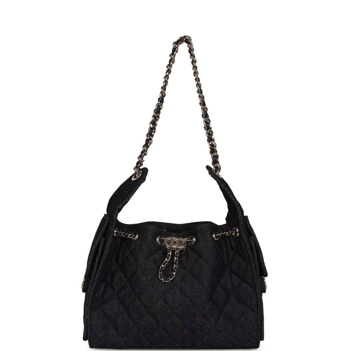 Chanel Small 25 Hobo Bag Dark Blue Denim Light Gold Hardware