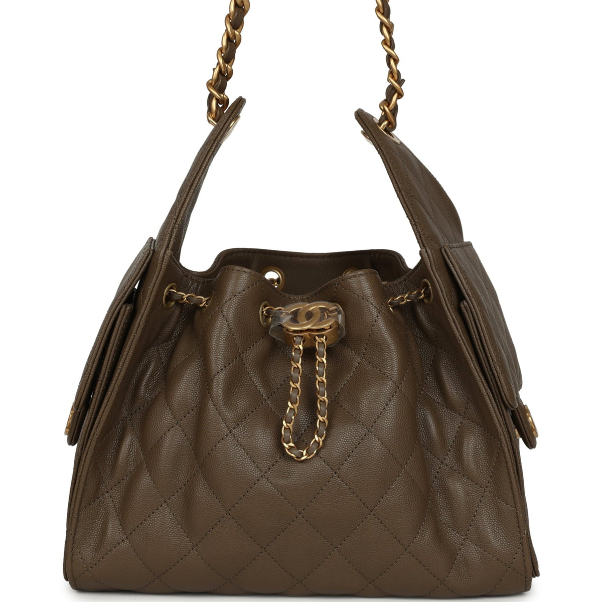 Chanel Small 25 Hobo Bag Dark Khaki Caviar Antique Gold Hardware
