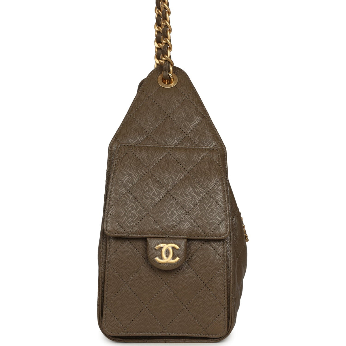 Chanel Small 25 Hobo Bag Dark Khaki Caviar Antique Gold Hardware