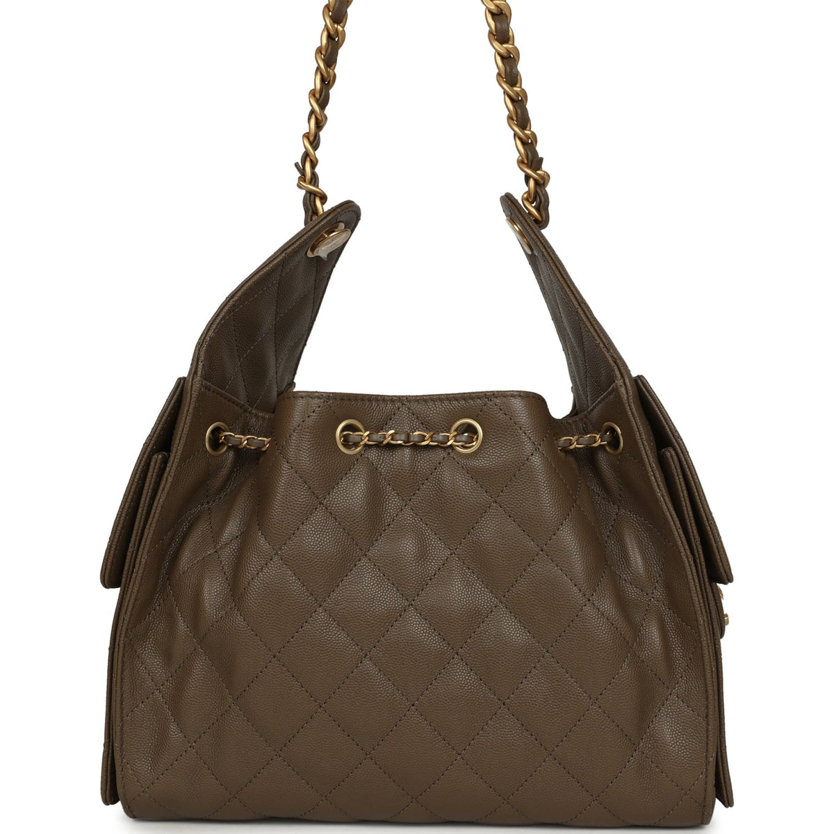 Chanel Small 25 Hobo Bag Dark Khaki Caviar Antique Gold Hardware
