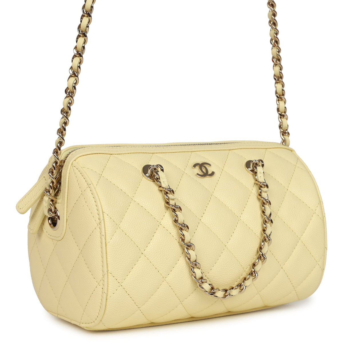 Chanel Mini Timeless Classic Barrel Bag with Chain Yellow Shiny Caviar Light Gold Hardware