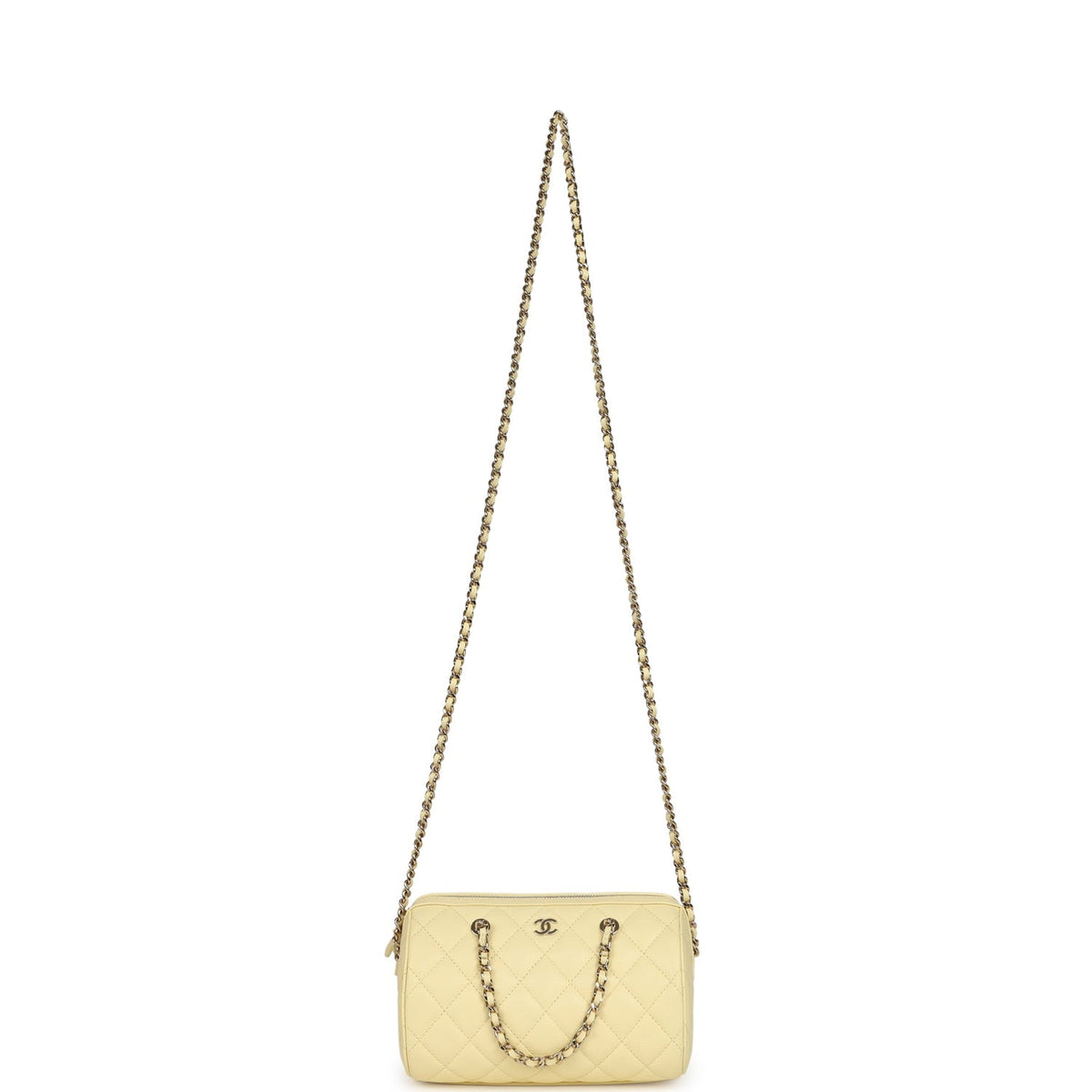 Chanel Mini Timeless Classic Barrel Bag with Chain Yellow Shiny Caviar Light Gold Hardware