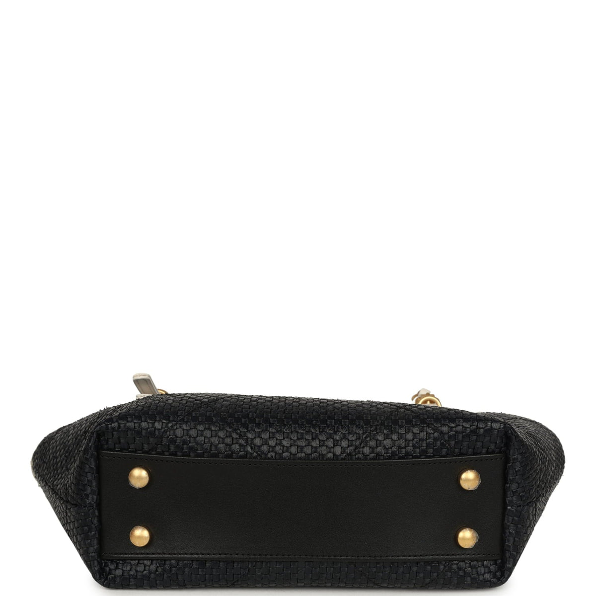 Chanel Small Coco Shopping Bag Black Raffia and White Calfskin Antique Gold Hardware