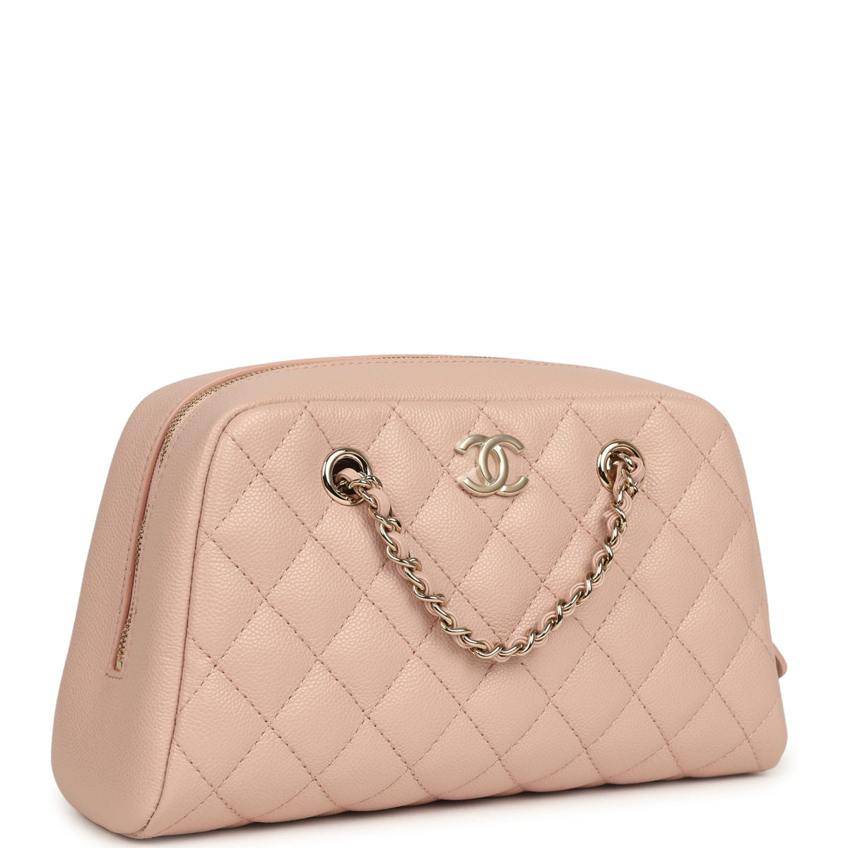 Chanel Small Bowling Clutch with Chain Straps Pink Shiny Caviar Light Gold Hardware
