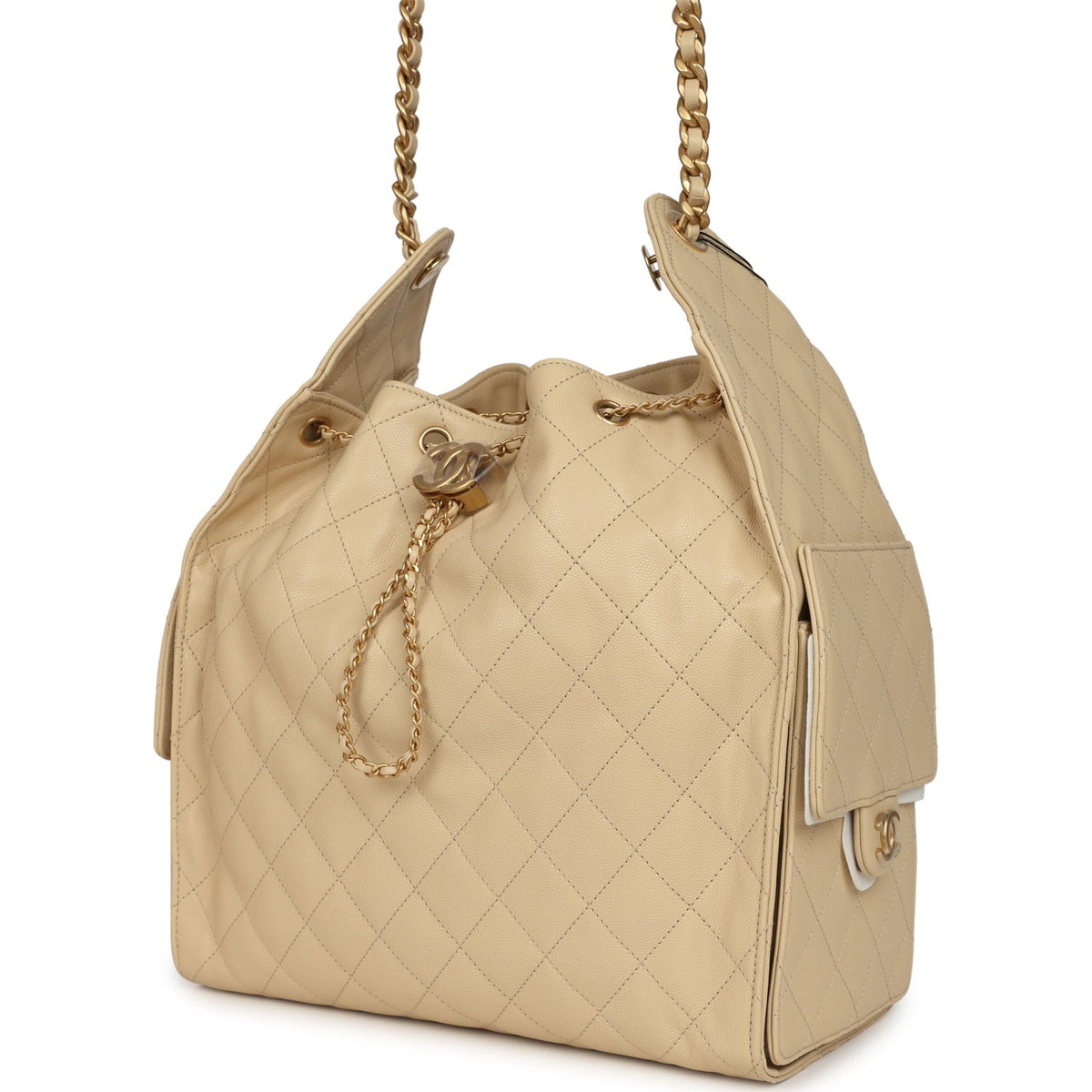 Chanel Medium 25 Hobo Bag Light Beige Caviar Antique Gold Hardware